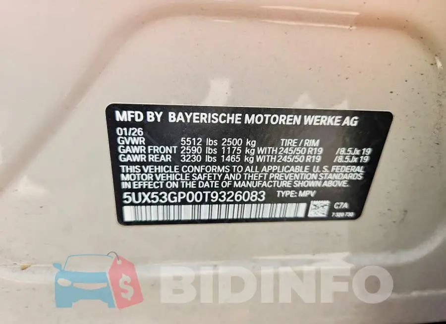 5UX53GP00T9326083 Photo# 13