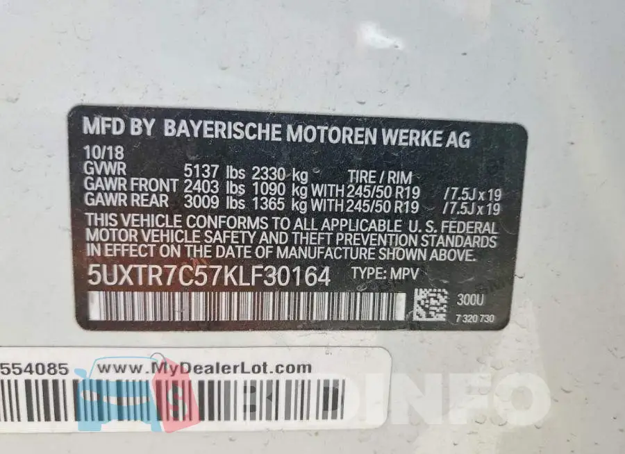 5UXTR7C57KLF30164 Photo# 14