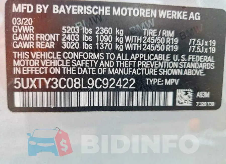 5UXTY3C08L9C92422 Photo# 13