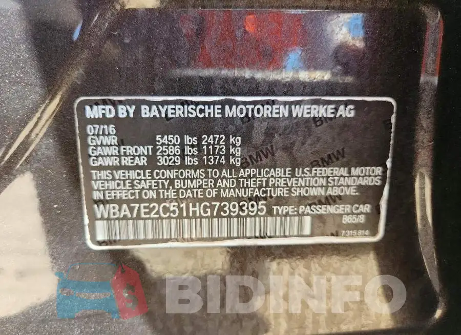 WBA7E2C51HG739395 Photo# 12