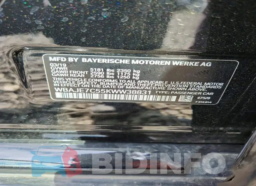 WBAJE7C55KWW38831 Photo# 12