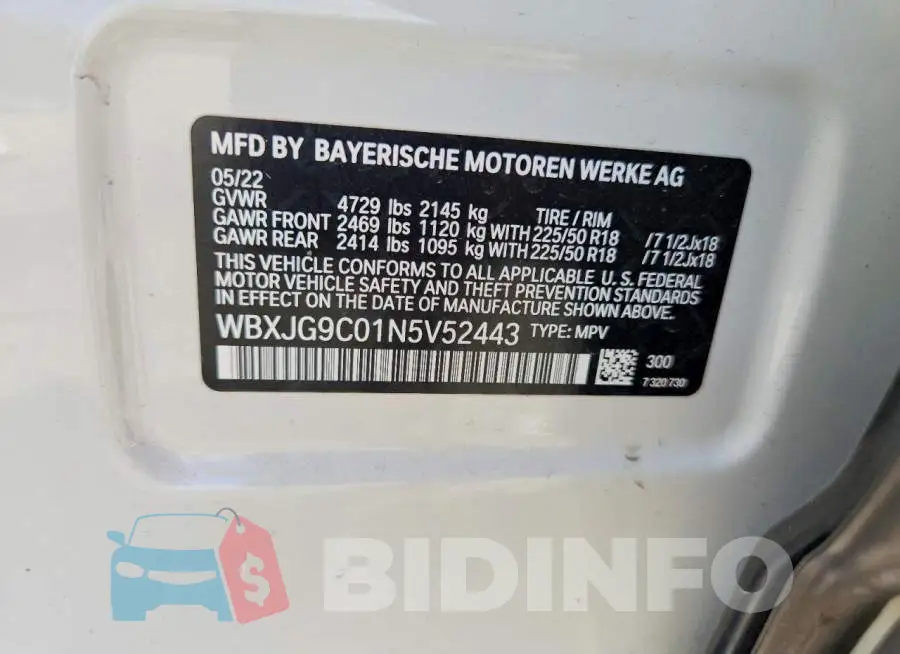 WBXJG9C01N5V52443 Photo# 13