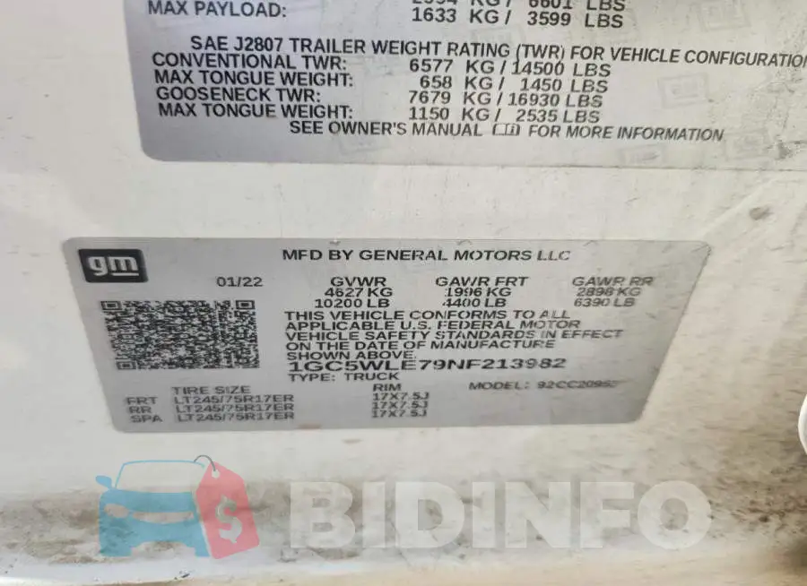 1GC5WLE79NF213982 Photo# 12