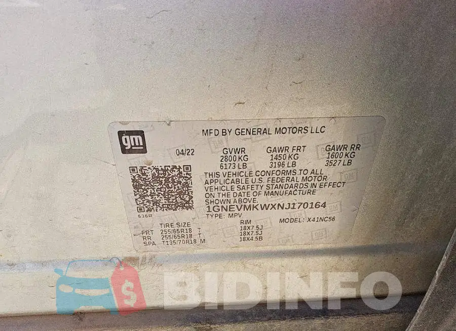 1GNEVMKWXNJ170164 Photo# 13