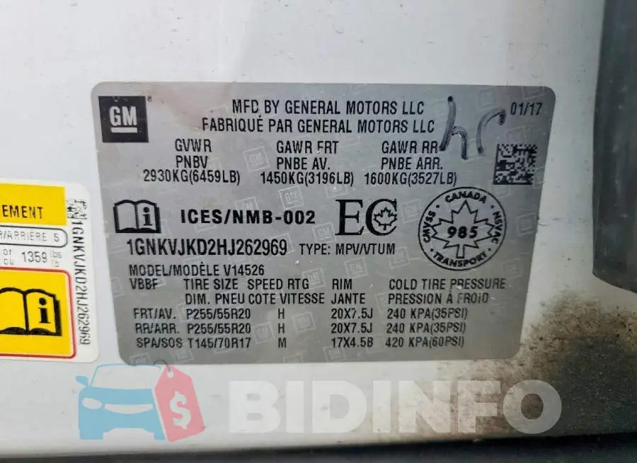 1GNKVJKD2HJ262969 Photo# 13