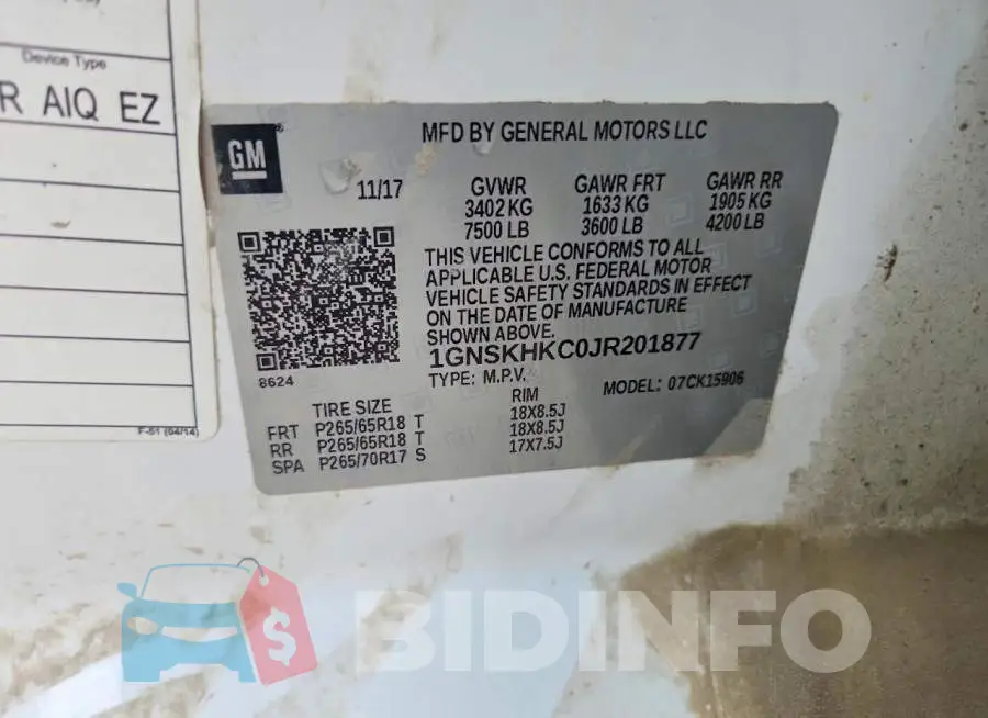 1GNSKHKC0JR201877 Photo# 13