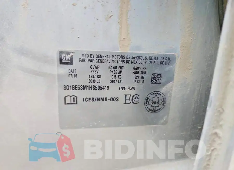 3G1BE5SM1HS505419 Photo# 12