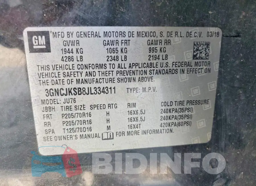 3GNCJKSB8JL334311 Photo# 12