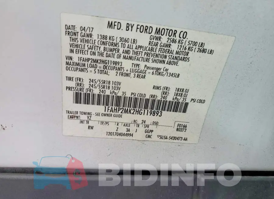 1FAHP2MK2HG119893 Photo# 12