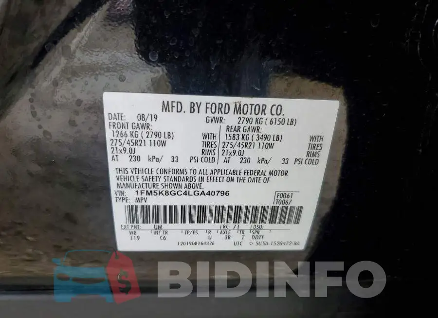 1FM5K8GC4LGA40796 Photo# 13