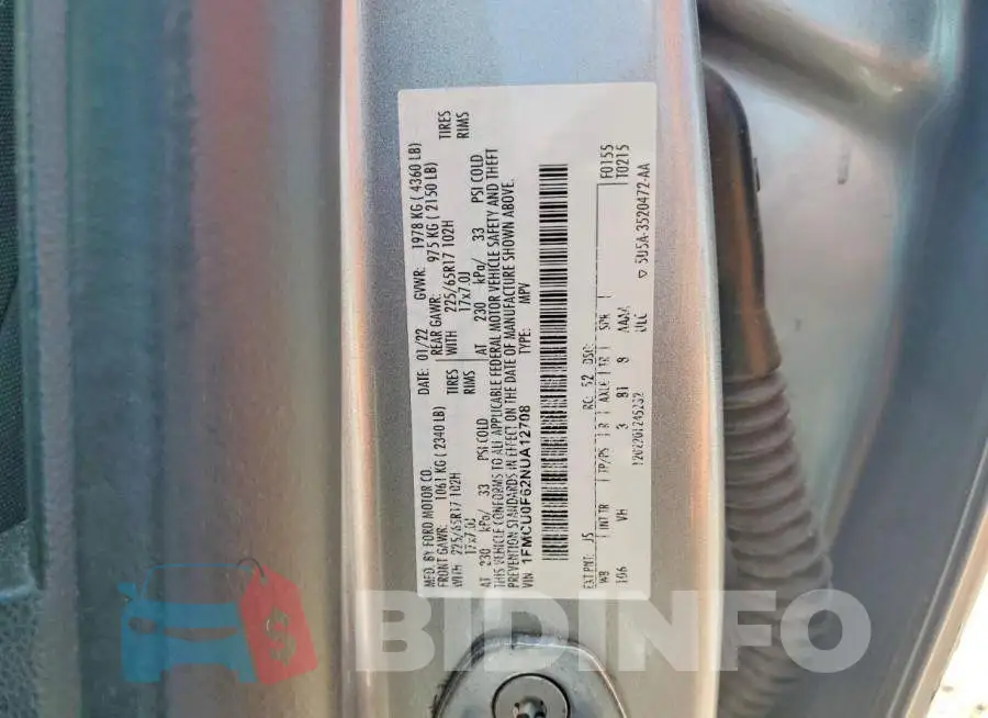 1FMCU0F62NUA12708 Photo# 14