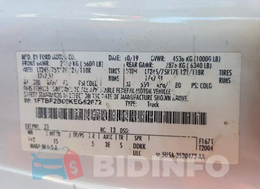 1FTBF2B60KEG62672 Photo# 12
