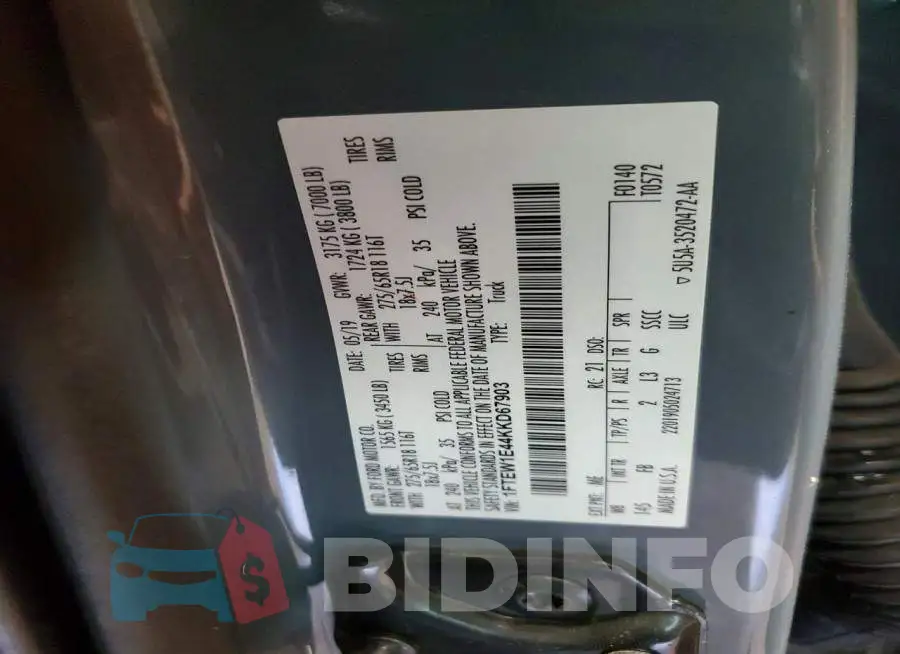1FTEW1E44KKD67903 Photo# 13