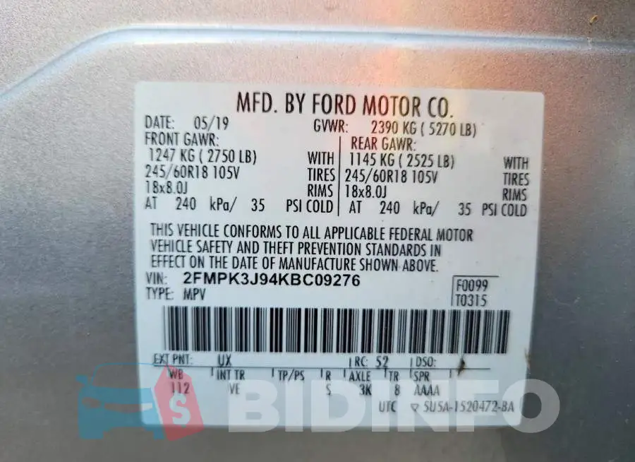2FMPK3J94KBC09276 Photo# 12