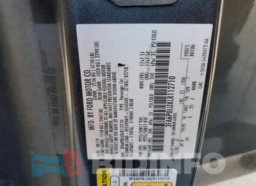 3FA6P0LUXLR112710 Photo# 12