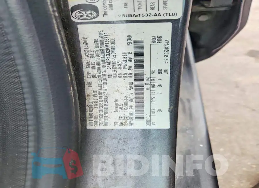 3FADP4BJ2KM136713 Photo# 12