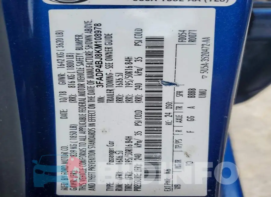 3FADP4BJ8KM108978 Photo# 13