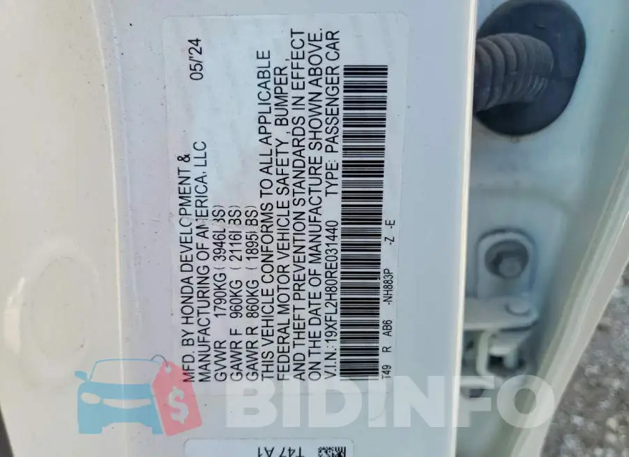 19XFL2H80RE031440 Photo# 12