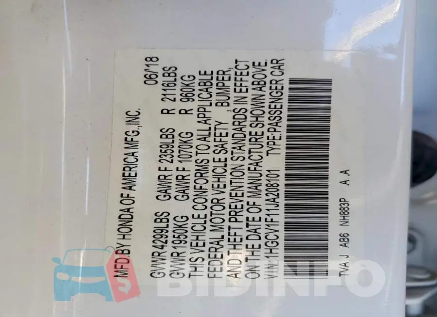 1HGCV1F11JA208101 Photo# 13