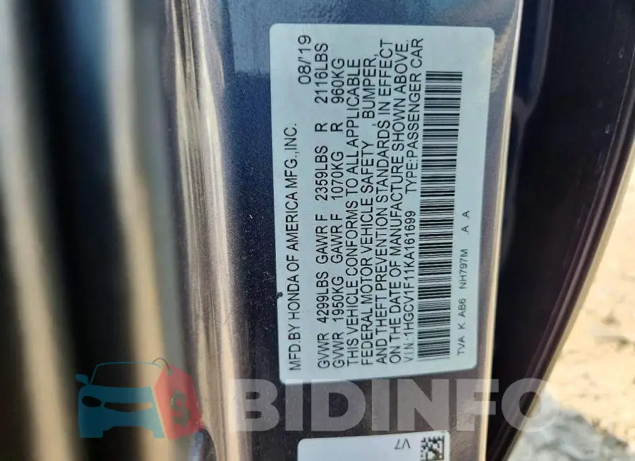 1HGCV1F11KA161699 Photo# 12