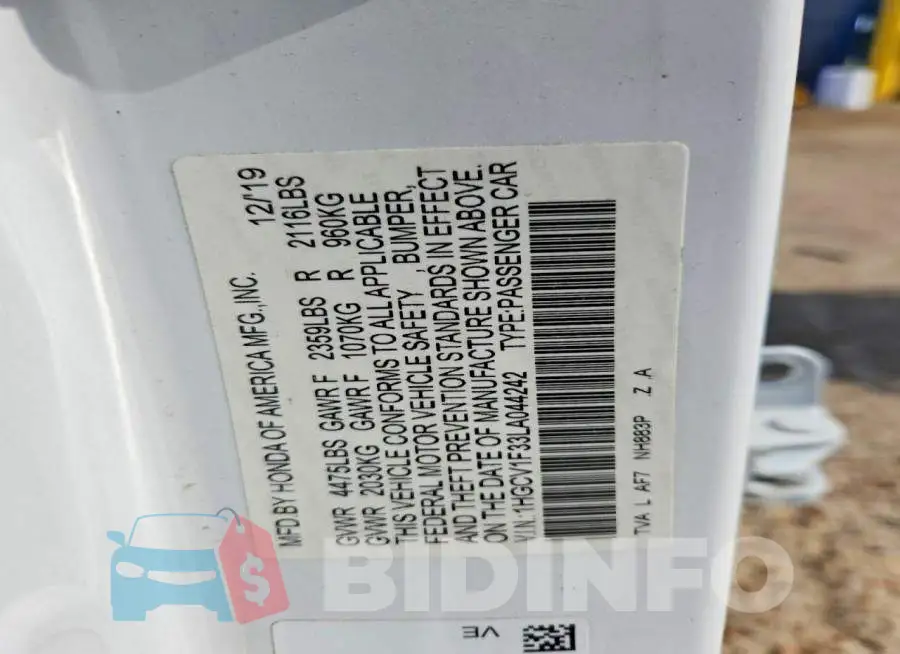 1HGCV1F33LA044242 Photo# 12