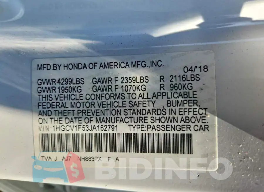1HGCV1F53JA162791 Photo# 12