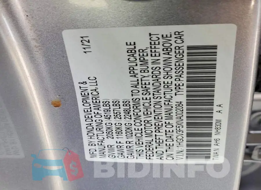 1HGCV3F5XNA002084 Photo# 12