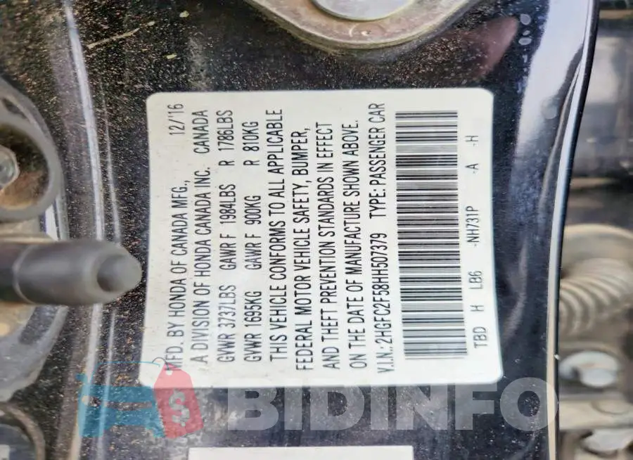 2HGFC2F58HH507379 Photo# 13