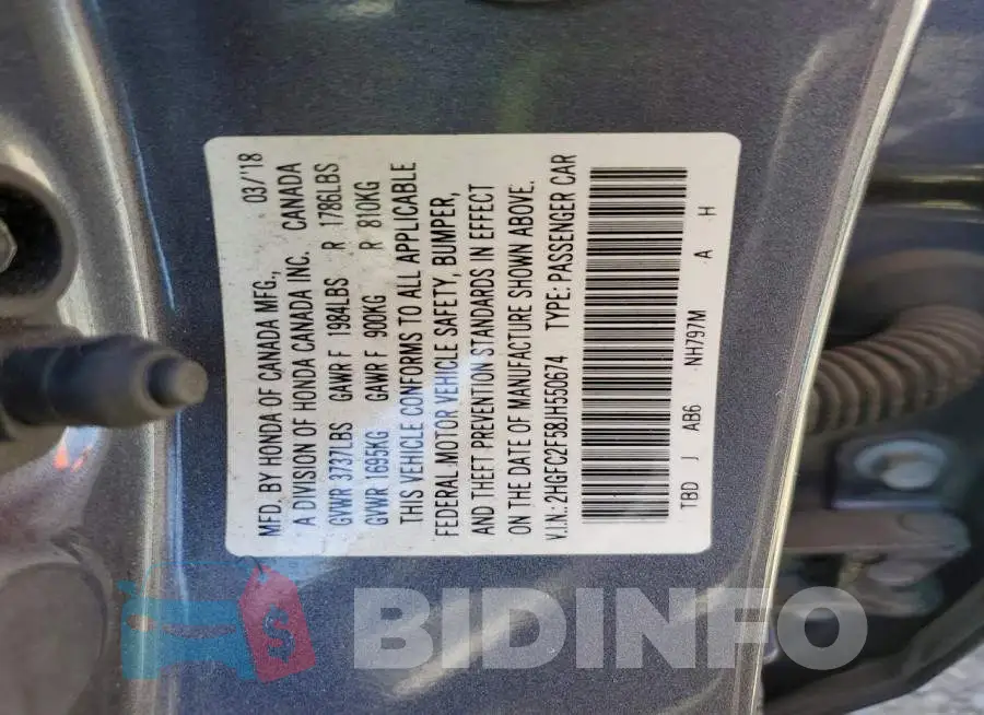 2HGFC2F58JH550674 Photo# 12
