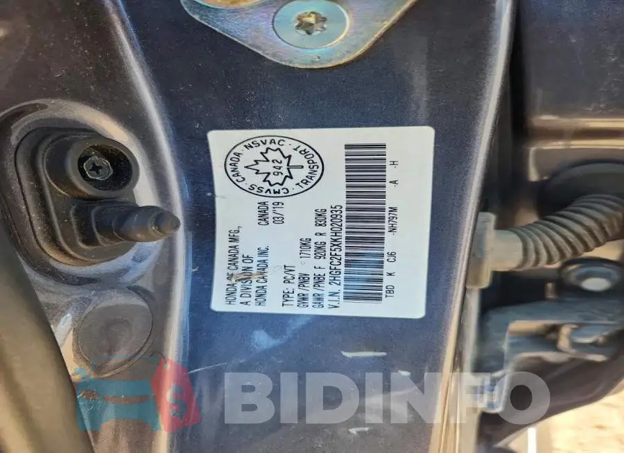2HGFC2F5XKH020935 Photo# 13