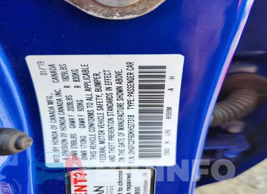 2HGFC2F60KH527318 Photo# 12