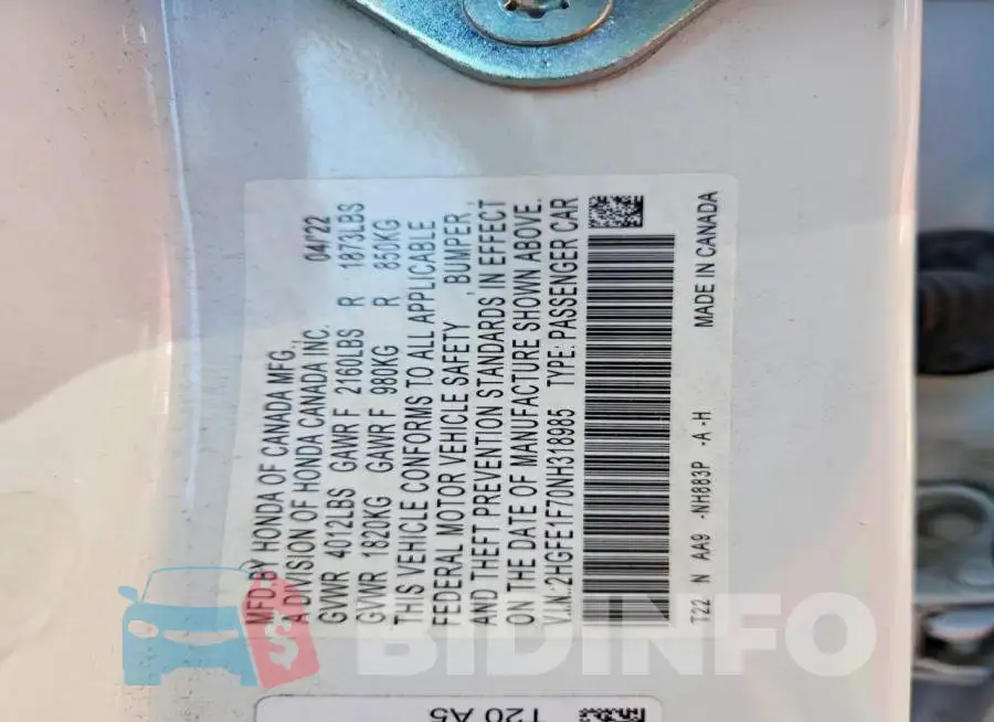 2HGFE1F70NH318985 Photo# 12