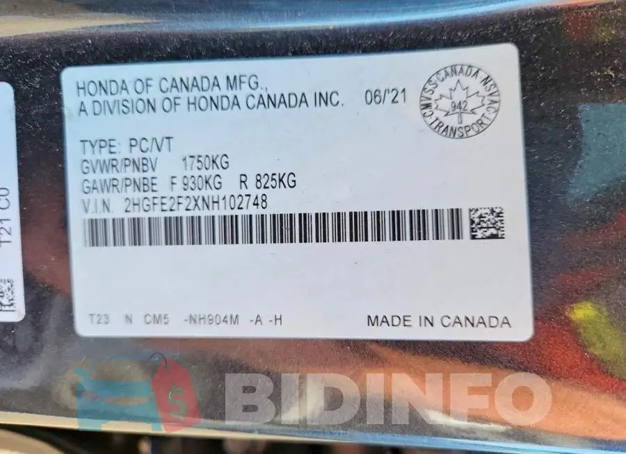 2HGFE2F2XNH102748 Photo# 13