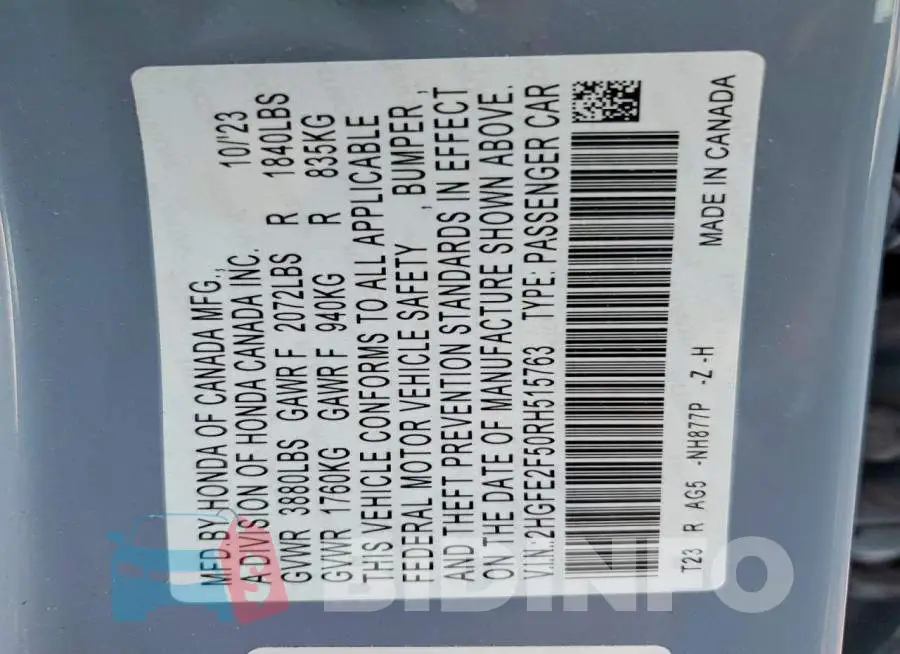 2HGFE2F50RH515763 Photo# 12