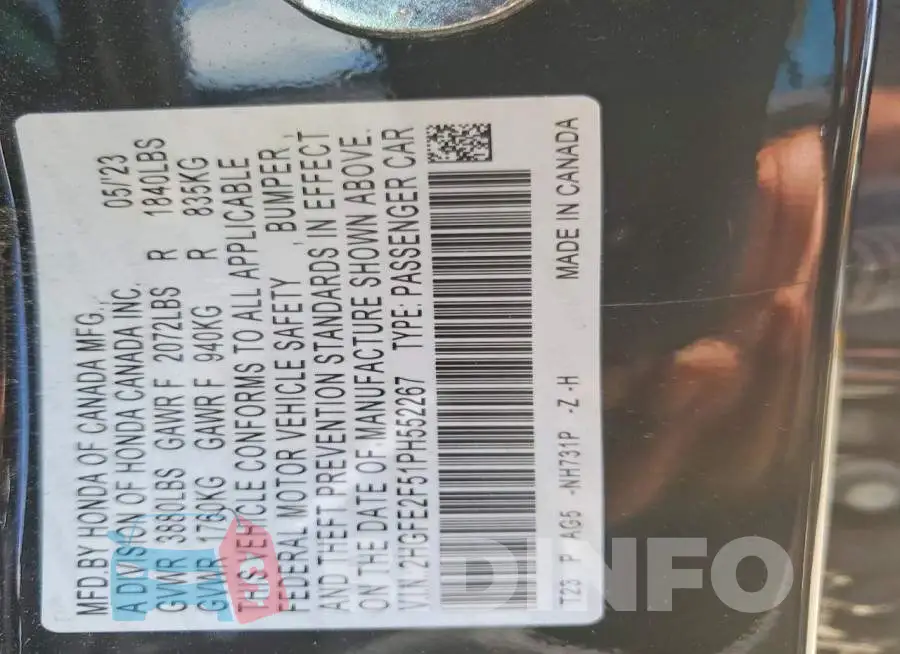2HGFE2F51PH552267 Photo# 12