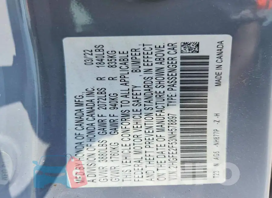 2HGFE2F53NH578897 Photo# 12
