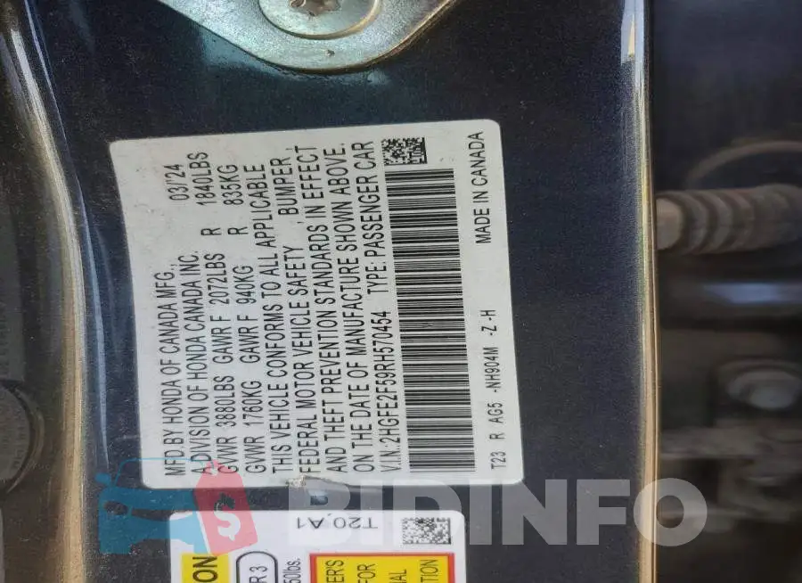 2HGFE2F59RH570454 Photo# 13