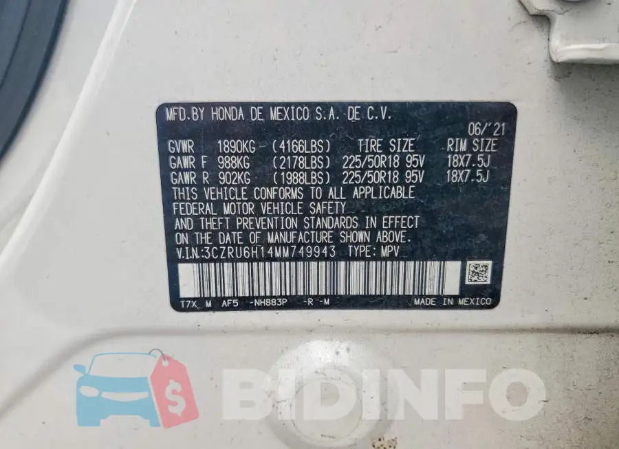 3CZRU6H14MM749943 Photo# 13