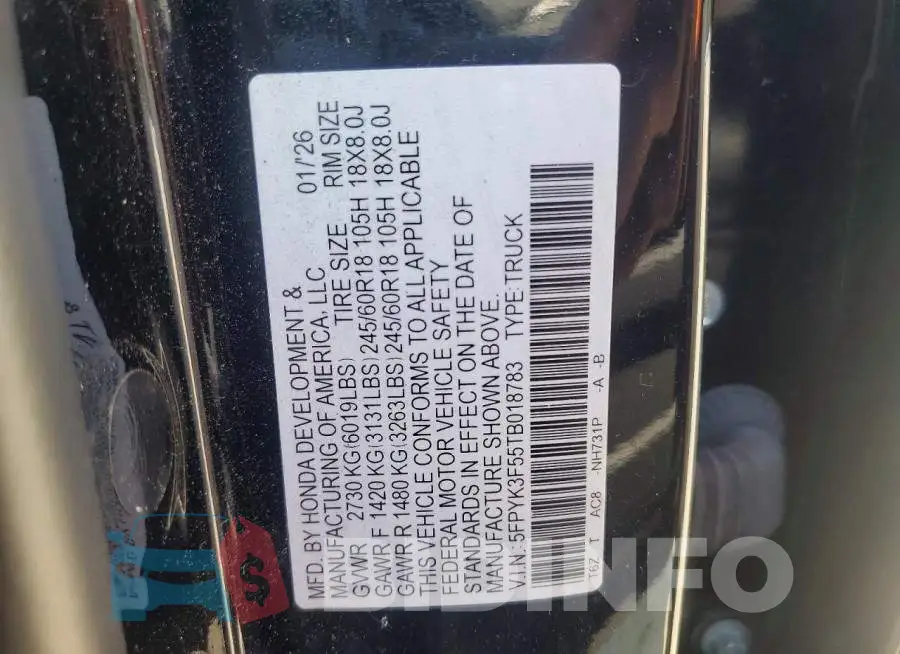5FPYK3F55TB018783 Photo# 12