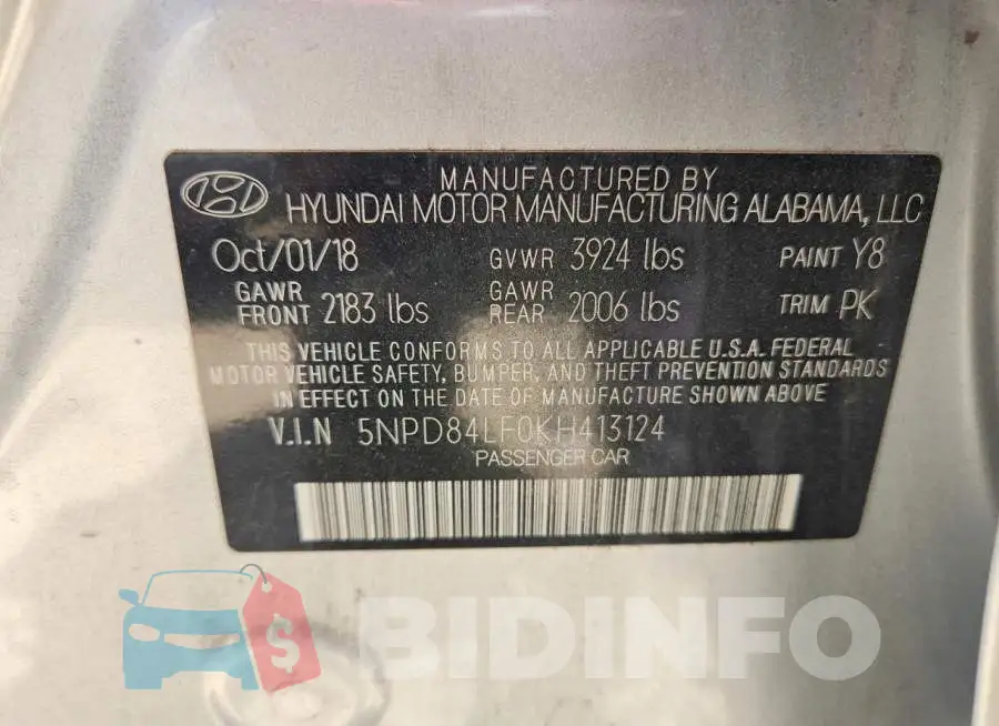 5NPD84LF0KH413124 Photo# 13