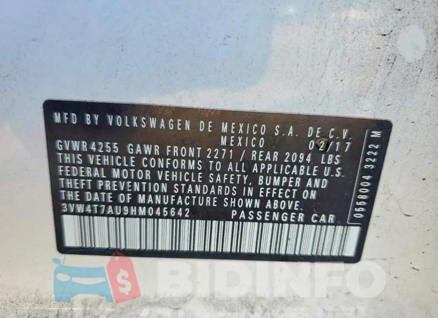 3VW4T7AU9HM045642 Photo# 12