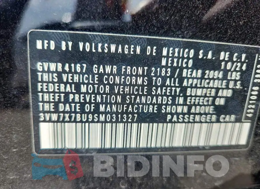 3VW7X7BU9SM031327 Photo# 13