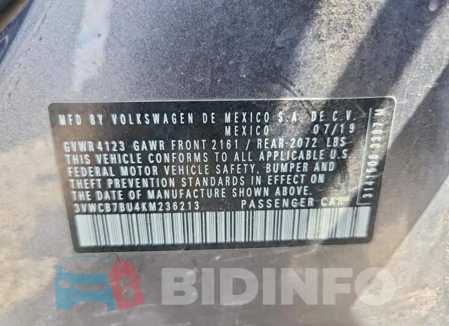 3VWCB7BU4KM236213 Photo# 12