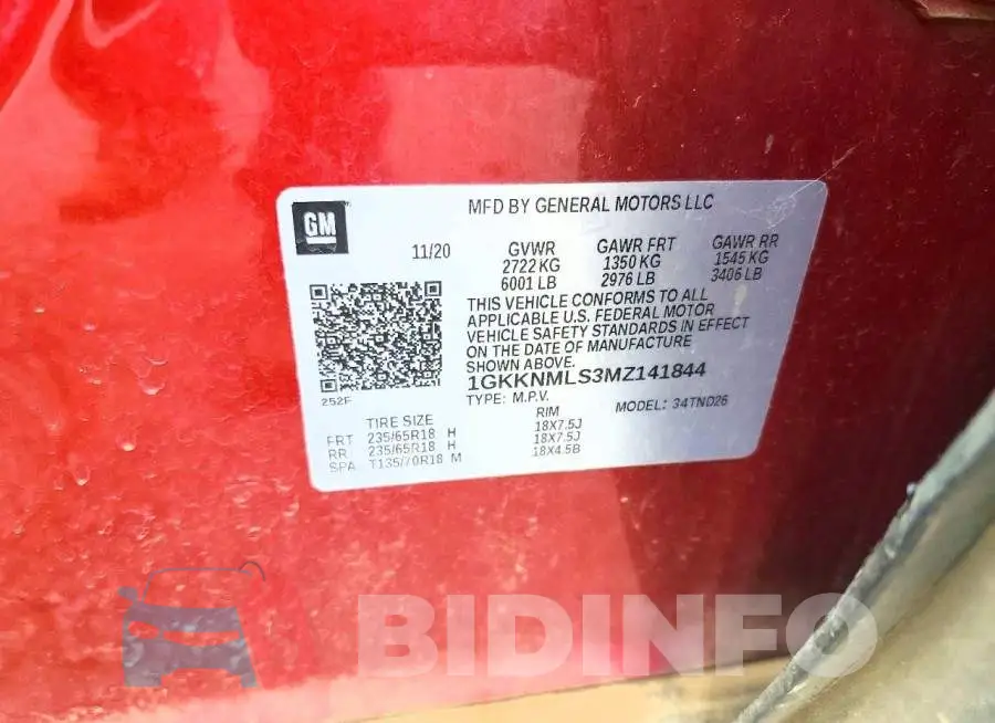 1GKKNMLS3MZ141844 Photo# 13