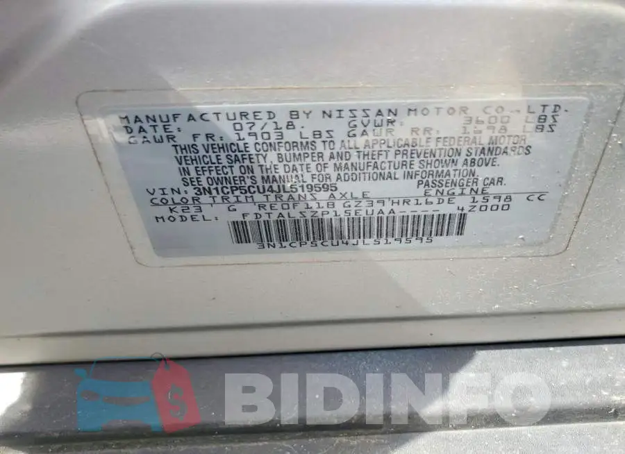 3N1CP5CU4JL519595 Photo# 13