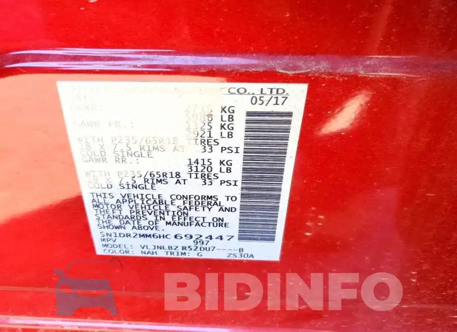 5N1DR2MM6HC692447 Photo# 13