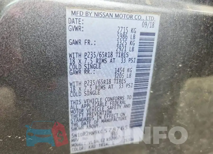 5N1DR2MN9KC578765 Photo# 13