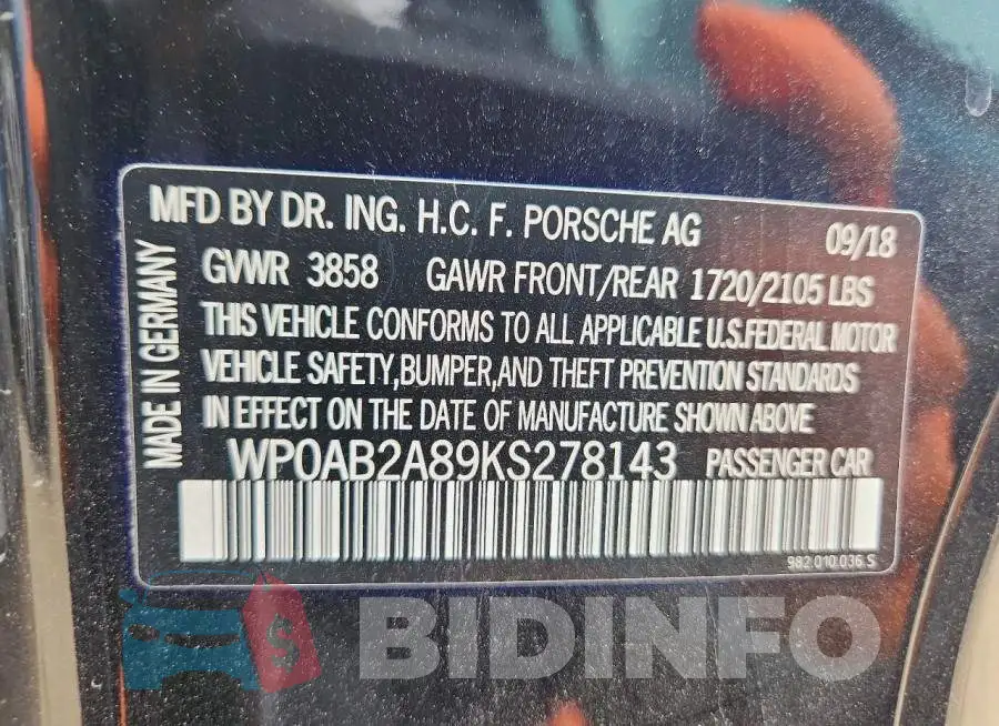WP0AB2A89KS278143 Photo# 13