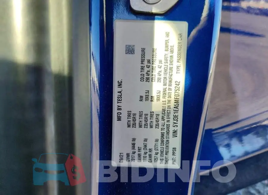 5YJ3E1EA5MF075242 Photo# 12