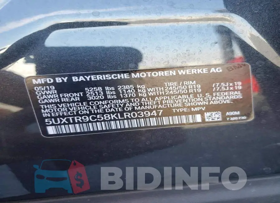 5UXTR9C58KLR03947 Photo# 13